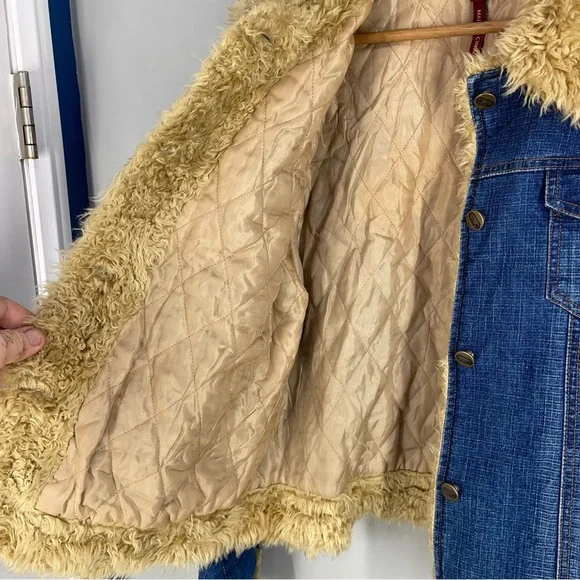 Vintage Y2K Clash Denim Jacket Faux  fur collar women size XL - Picture 4 of 9